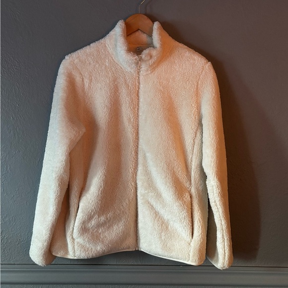 Uniqlo | soft | fleece | ivory | zip | pockets | L - Picture 1 of 11